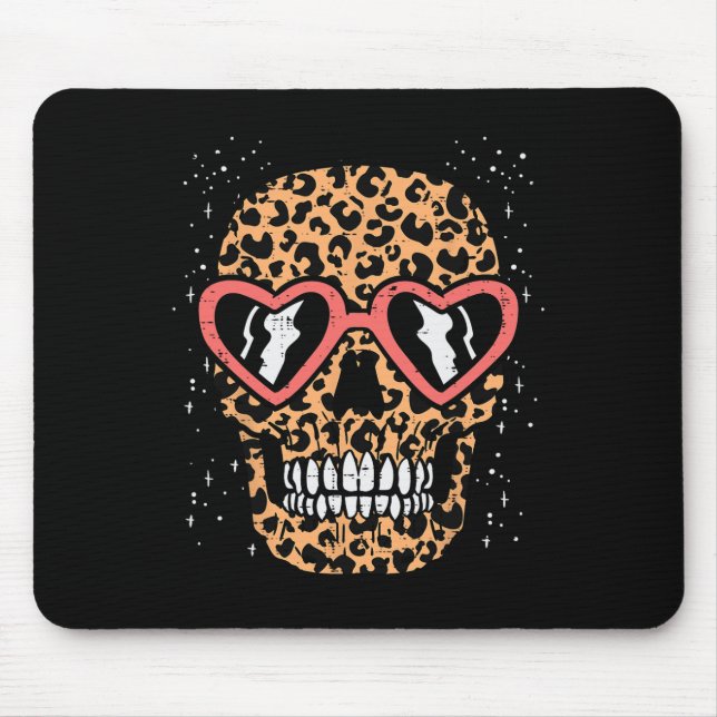 Leopard Print Skull Skeleton Funny Halloween Women Mouse Mat (Front)