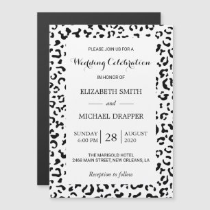 Leopard Print, Spots, Black and White, Wedding Magnetic Invitation