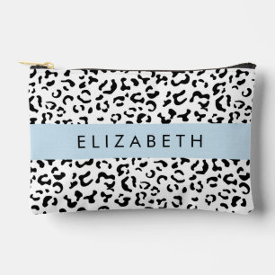 Leopard Print, Spots, Black And White, Your Name Accessory Pouch