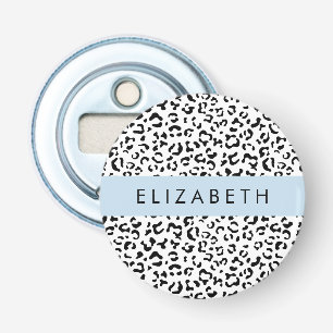 Leopard Print, Spots, Black And White, Your Name Bottle Opener