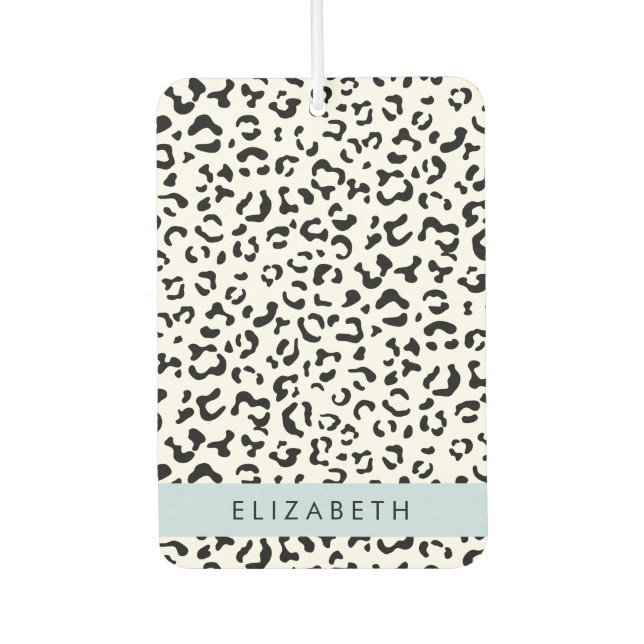 Leopard Print, Spots, Black And White, Your Name Car Air Freshener (Front)