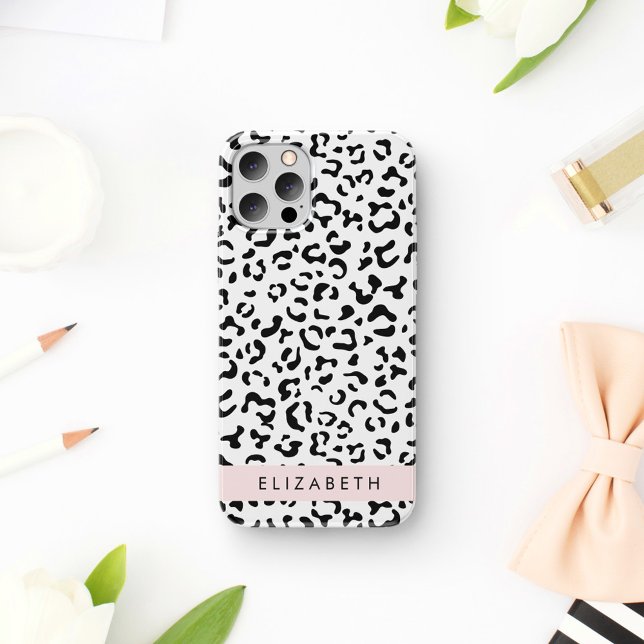 Leopard Print, Spots, Black And White, Your Name Case-Mate iPhone Case (Creator Uploaded)