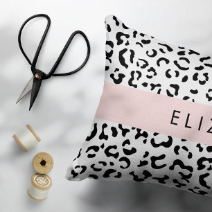 Leopard Print, Spots, Black And White, Your Name Decorative Cushion
