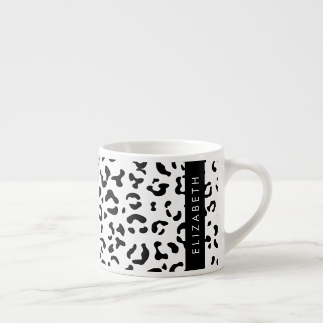 Leopard Print, Spots, Black And White, Your Name Espresso Cup (Right)