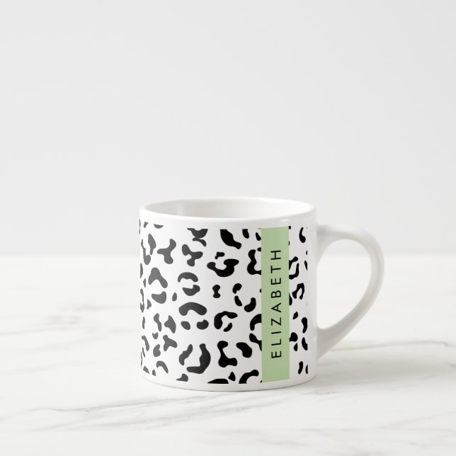 Leopard Print, Spots, Black And White, Your Name Espresso Cup (Right)
