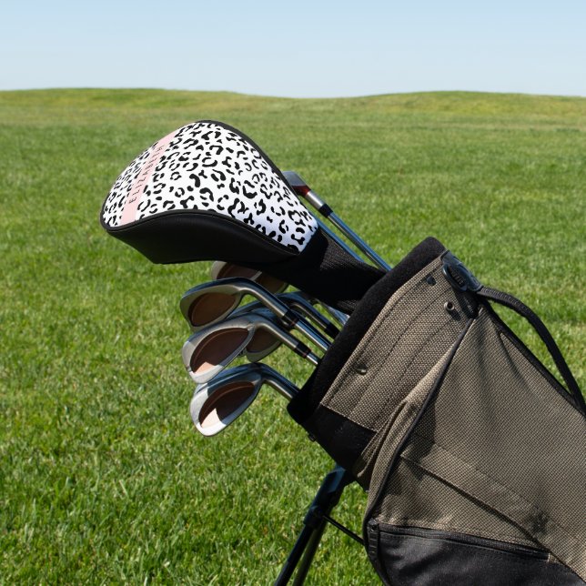 Leopard Print, Spots, Black And White, Your Name Golf Head Cover (In Situ)