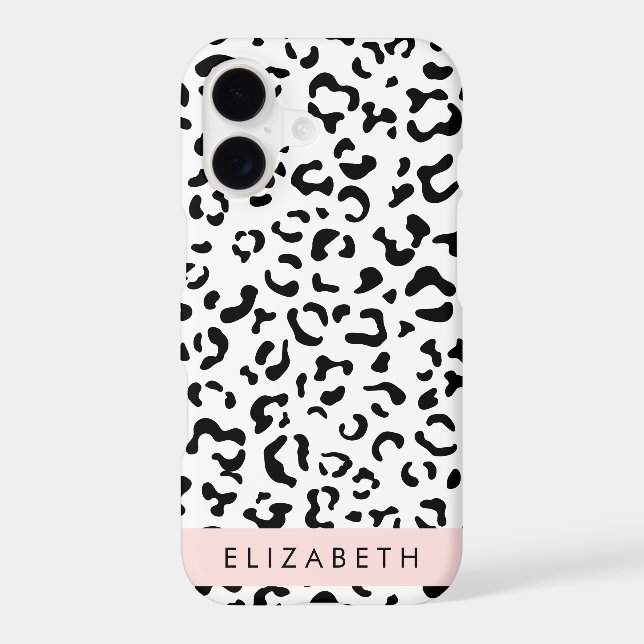 Leopard Print, Spots, Black And White, Your Name iPhone Case (Back)