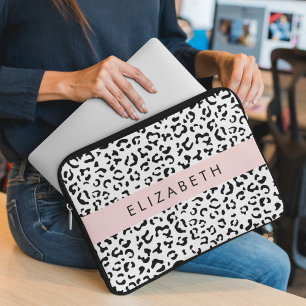 Leopard Print, Spots, Black And White, Your Name Laptop Sleeve