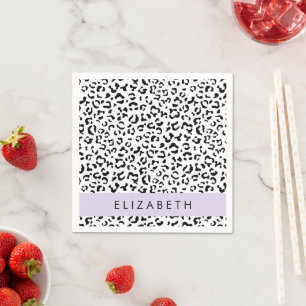 Leopard Print, Spots, Black And White, Your Name Napkin