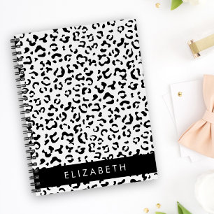 Leopard Print, Spots, Black And White, Your Name Notebook