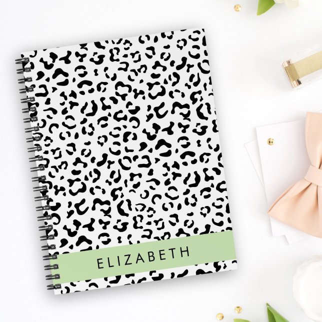 Leopard Print, Spots, Black And White, Your Name Notebook (Creator Uploaded)