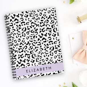 Leopard Print, Spots, Black And White, Your Name Notebook