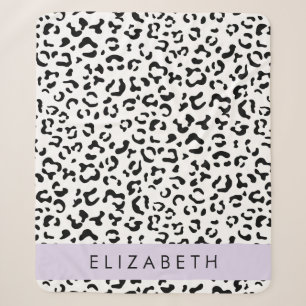 Leopard Print, Spots, Black And White, Your Name Sherpa Blanket