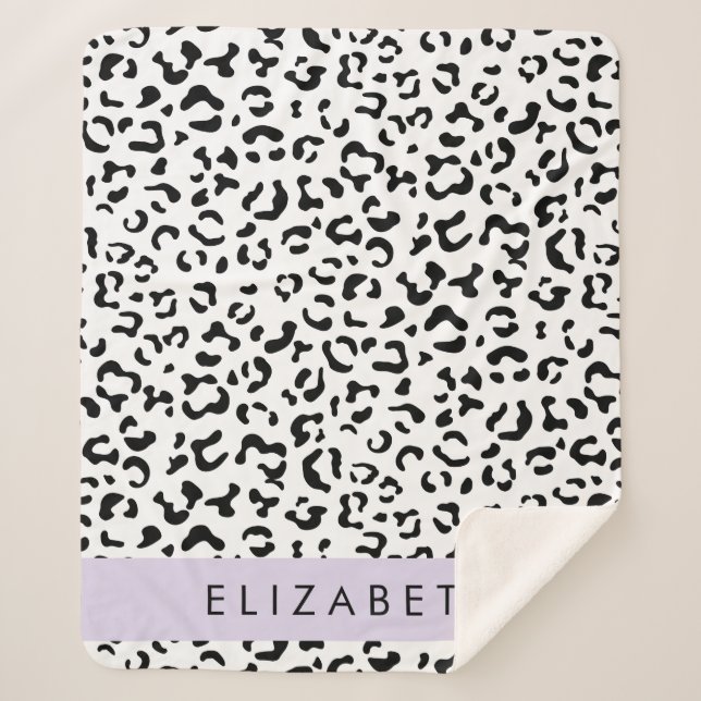 Leopard Print, Spots, Black And White, Your Name Sherpa Blanket (Front)