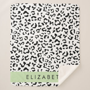 Leopard Print, Spots, Black And White, Your Name Sherpa Blanket