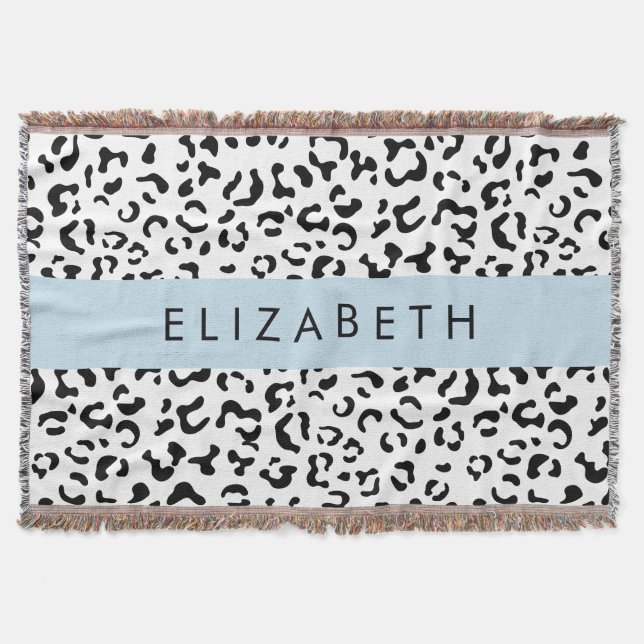 Leopard Print, Spots, Black And White, Your Name Throw Blanket (Front)