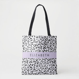 Leopard Print, Spots, Black And White, Your Name Tote Bag