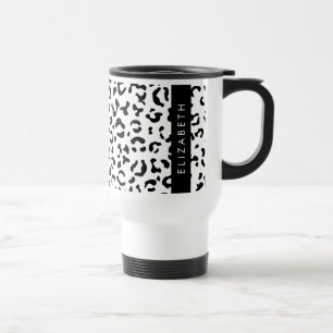 Leopard Print, Spots, Black And White, Your Name Travel Mug