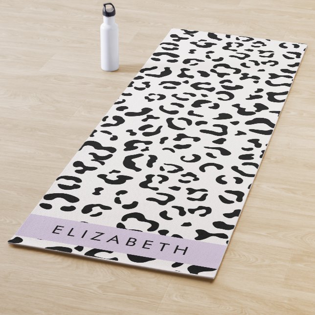 Leopard Print, Spots, Black And White, Your Name Yoga Mat (In Situ)