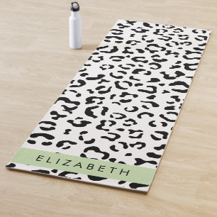 Leopard Print, Spots, Black And White, Your Name Yoga Mat