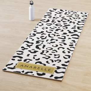 Leopard Print, Spots, Black And White, Your Name Yoga Mat