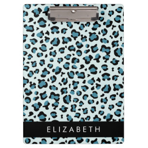 Leopard Print, Spots, Blue Leopard, Your Name Clipboard