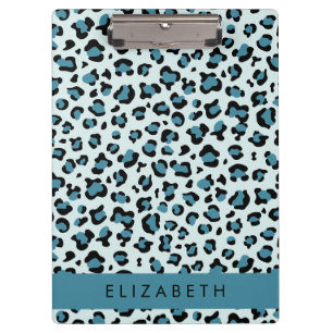 Leopard Print, Spots, Blue Leopard, Your Name Clipboard