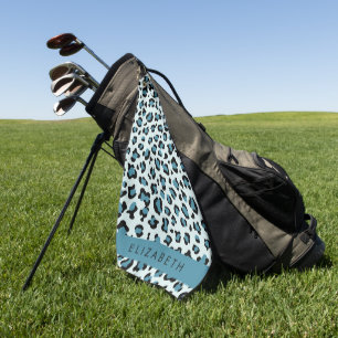 Leopard Print, Spots, Blue Leopard, Your Name Golf Towel