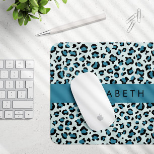 Leopard Print, Spots, Blue Leopard, Your Name Mouse Mat