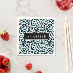 Leopard Print, Spots, Blue Leopard, Your Name Napkin