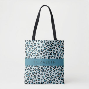 Leopard Print, Spots, Blue Leopard, Your Name Tote Bag
