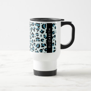 Leopard Print, Spots, Blue Leopard, Your Name Travel Mug