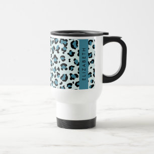 Leopard Print, Spots, Blue Leopard, Your Name Travel Mug