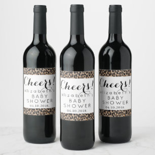 Leopard Print, Spots, Brown Leopard, Baby Shower Wine Label
