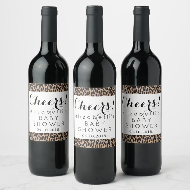 Leopard Print, Spots, Brown Leopard, Baby Shower Wine Label (Bottles)