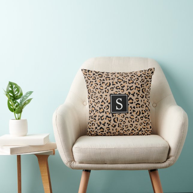 Leopard Print, Spots, Brown Leopard, Monogram Cushion (Chair)