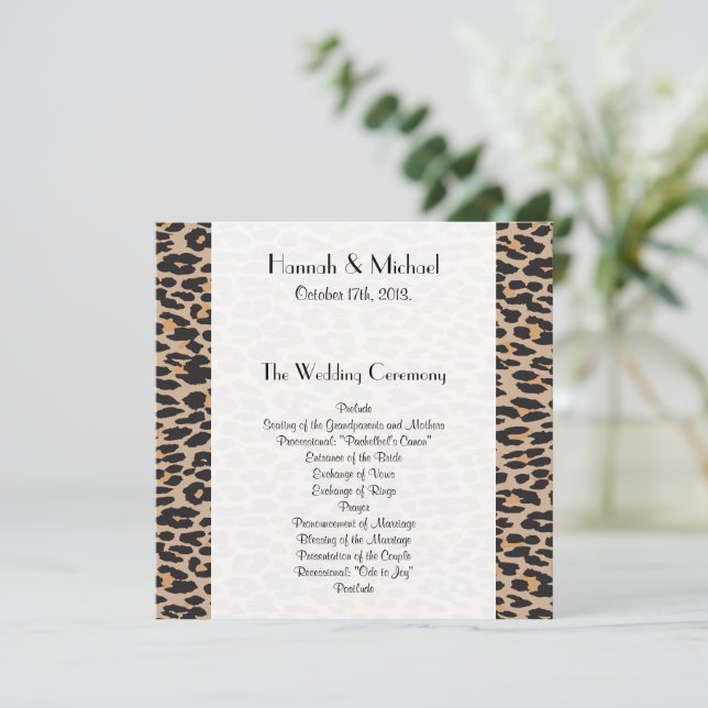 Leopard Print, Spots, Brown Leopard, Wedding Programme (Standing Front)