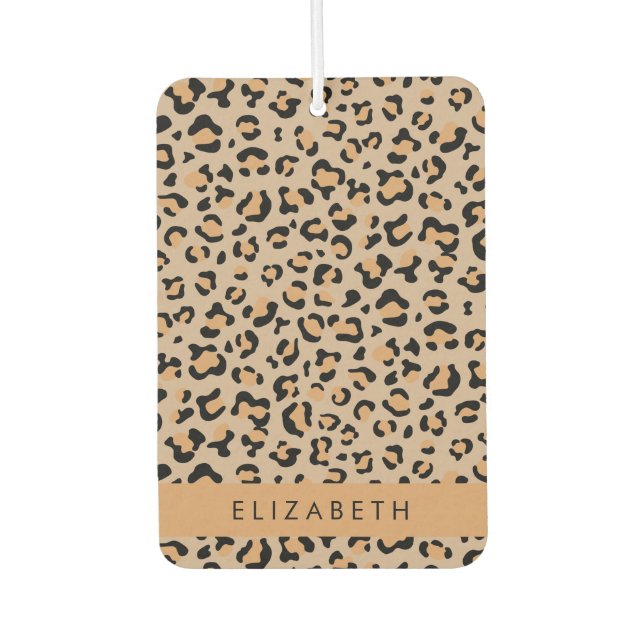 Leopard Print, Spots, Brown Leopard, Your Name Car Air Freshener (Front)