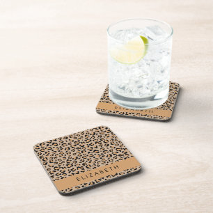 Leopard Print, Spots, Brown Leopard, Your Name Coaster