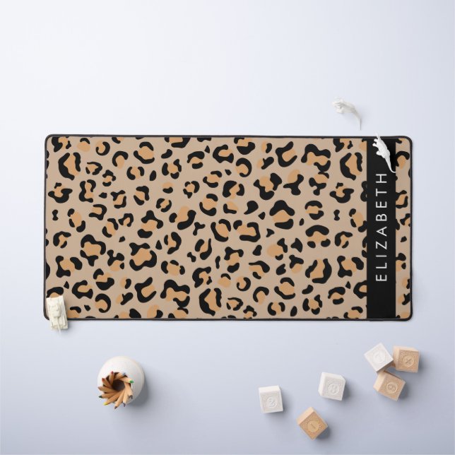 Leopard Print, Spots, Brown Leopard, Your Name Desk Mat (Kids Table)