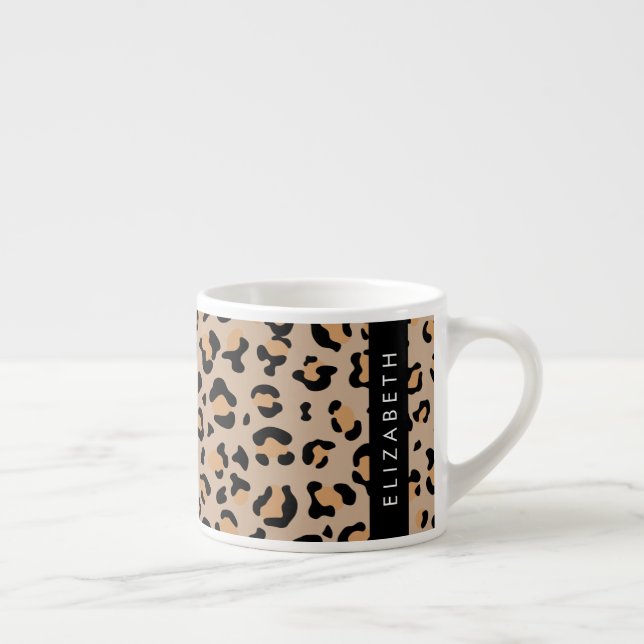 Leopard Print, Spots, Brown Leopard, Your Name Espresso Cup (Right)