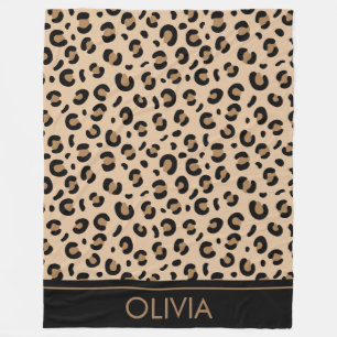 Leopard Print, Spots, Brown Leopard, Your Name  Fleece Blanket