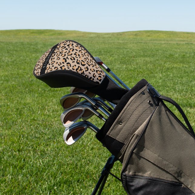 Leopard Print, Spots, Brown Leopard, Your Name Golf Head Cover (In Situ)