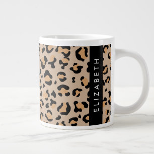 Leopard Print, Spots, Brown Leopard, Your Name Large Coffee Mug