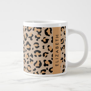 Leopard Print, Spots, Brown Leopard, Your Name Large Coffee Mug