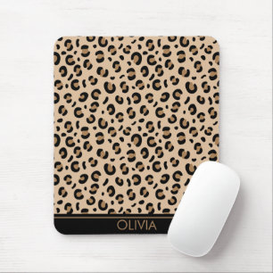 Leopard Print, Spots, Brown Leopard, Your Name Mouse Mat