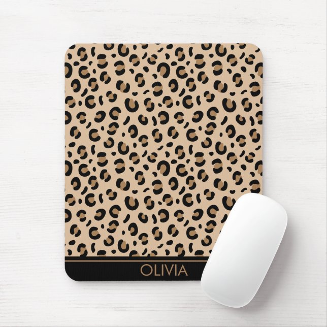 Leopard Print, Spots, Brown Leopard, Your Name Mouse Mat (With Mouse)
