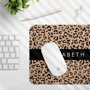 Leopard Print, Spots, Brown Leopard, Your Name Mouse Mat