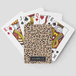 Leopard Print, Spots, Brown Leopard, Your Name Playing Cards