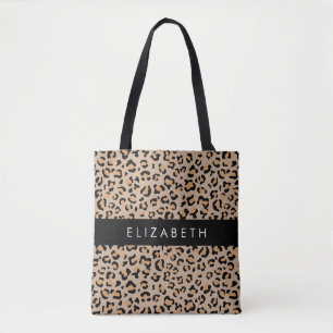 Leopard Print, Spots, Brown Leopard, Your Name Tote Bag